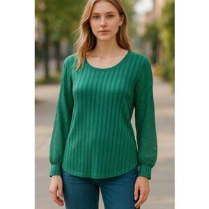 STUDIO 1886 Green Eyelet Sleeve Pullover Top Ladies L 12-14